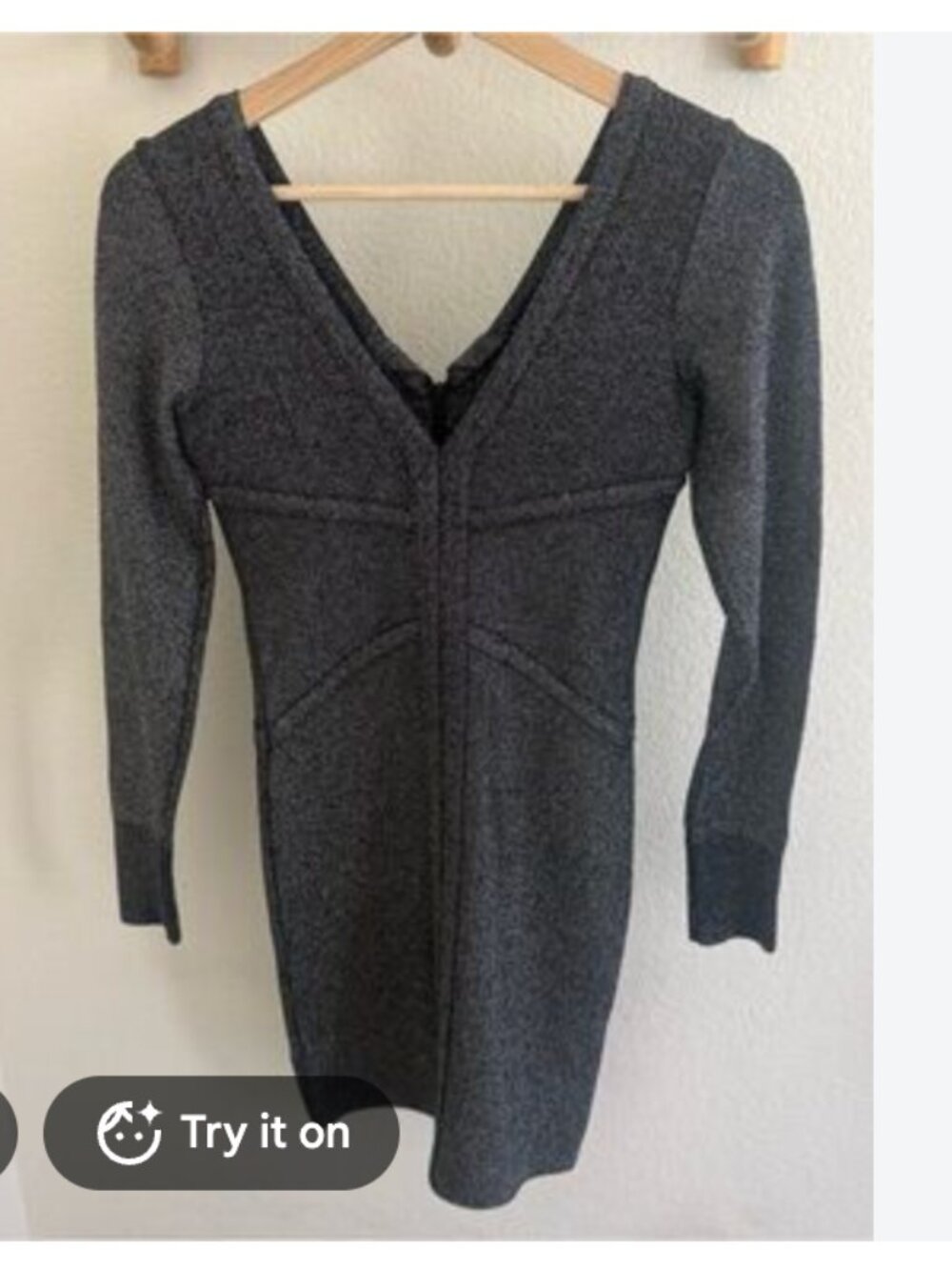 bebe Sparkly Stretch V-Neck Bandage Bodycon Mini Dress Silver Black XSM